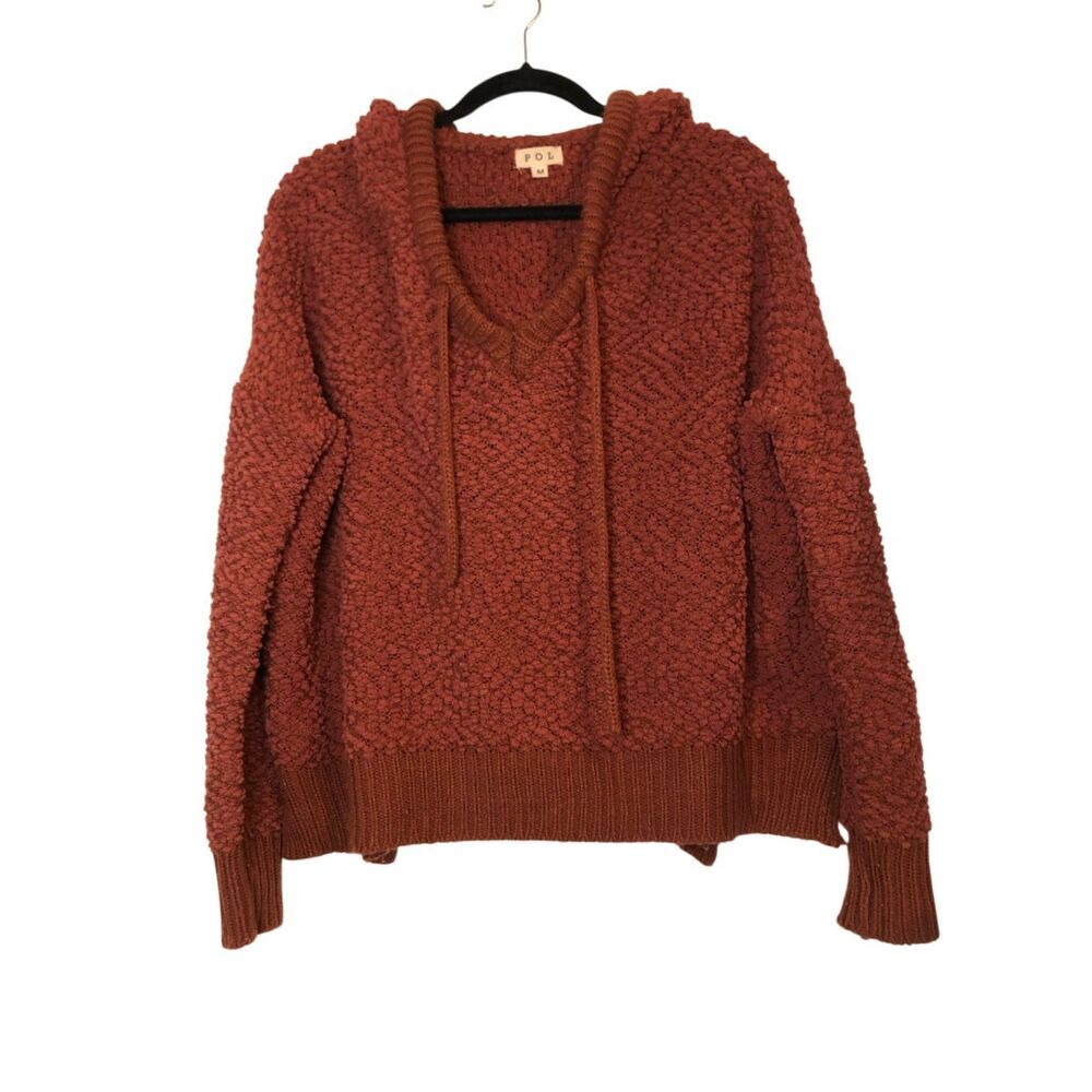 POL soft popcorn knit hooded sweater Medium maroon